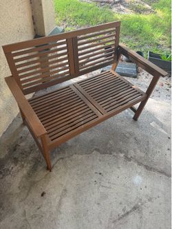 Slatted wood bench outdoor