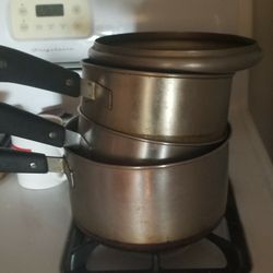 Assorted Pots Pans  Cutlery  Glasses Plates