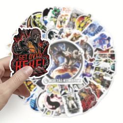 50pcs Vinyl Mortal Kombat Stickers - Reusable Self-Adhesive Decals for Laptop, Phone Case, Water Bottle, Stationery - Irregular Cartoon Gamer Stickers
