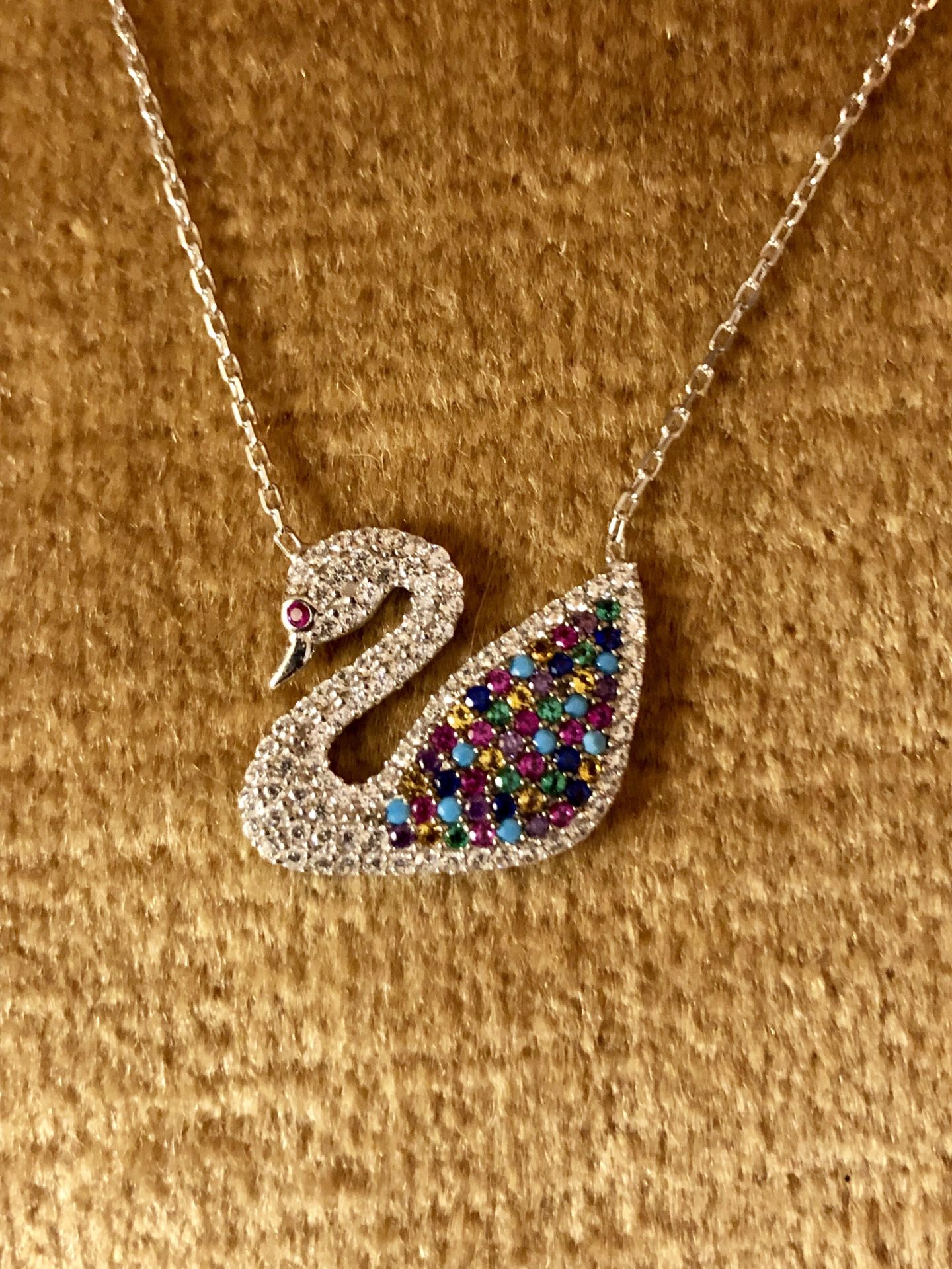 Multicolor Swan Necklace Silver & Bronze Mixed Stones