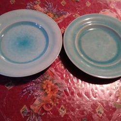 Two Green/ Blue Ceramic Plates. 