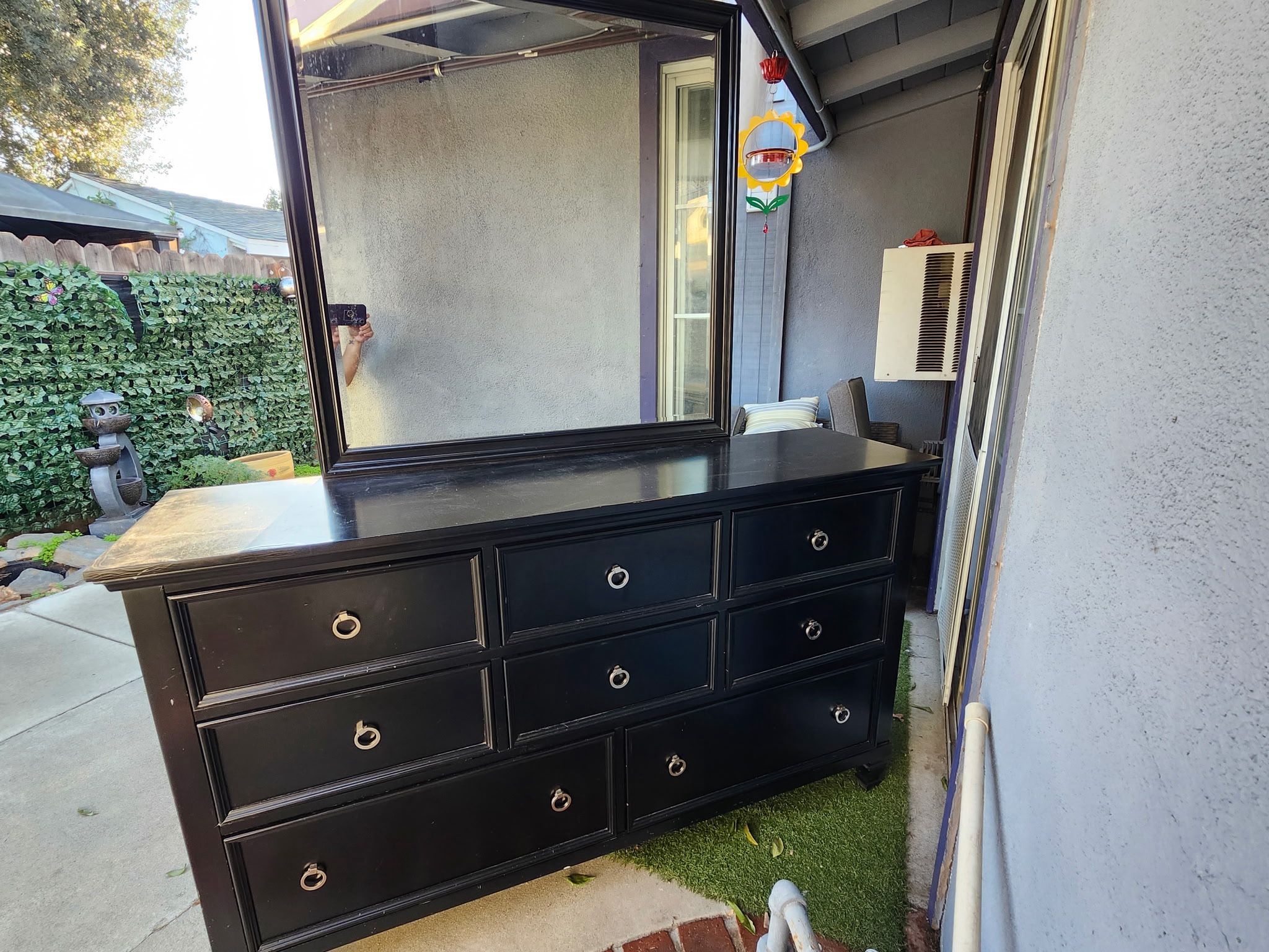 Light Brown And Black 8 Drawer Dresser With Mirror