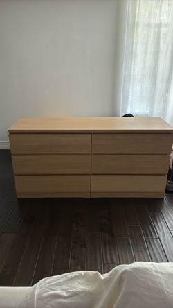 STORKLINTA 6-drawer dresser, oak effect/anchor/unlock function, 55 1/8x18 7/8x29 1/2 "
