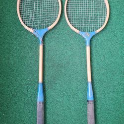 Lot of 2 Vintage wood badminton racket Home Decor Sports Mid Century Seaway Wood Frame  