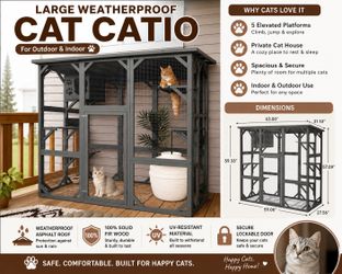 Large Wooden Outdoor/Indoor Cat Catio – Weatherproof – Like New