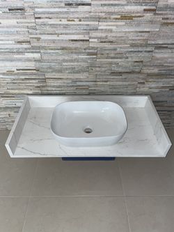 SALE ~ Custom 36” Wide Quartz Countertops with Vessel Sink