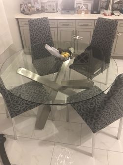 Glass Table & Set of Four Chairs