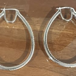 925 Sterling Silver Diamond Accent Medium Sized Hoops Earrings.