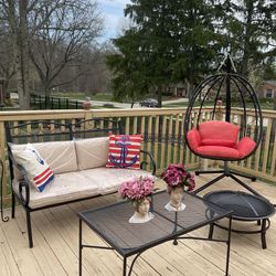 Very beautiful patio set bench coffee table to side table, fire pit swing