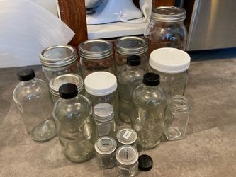 Assorted Glass Jars & Bottles