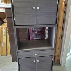 New Tall Grey Kitchen Pantry Cabinet With Drawer & Shelving 