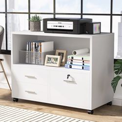 F1843X 3-Drawer File Cabinet, Mobile Lateral Filing Cabinet with Lock & Open Shelves
