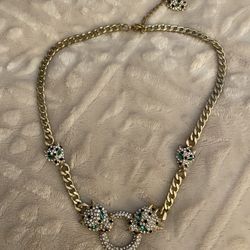 Crystal Tiger/Lion gold-tone necklace chain - Costume Jewelry, adjustable Length