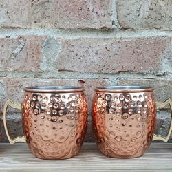 Hammered Copper/Brass Handled Mugs 