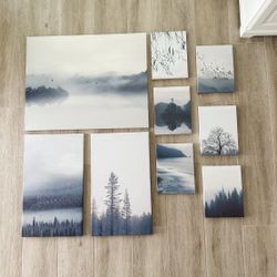Ikea Gronby Canvas Picture Art Set Of 9 Blue Landscape for Sale in