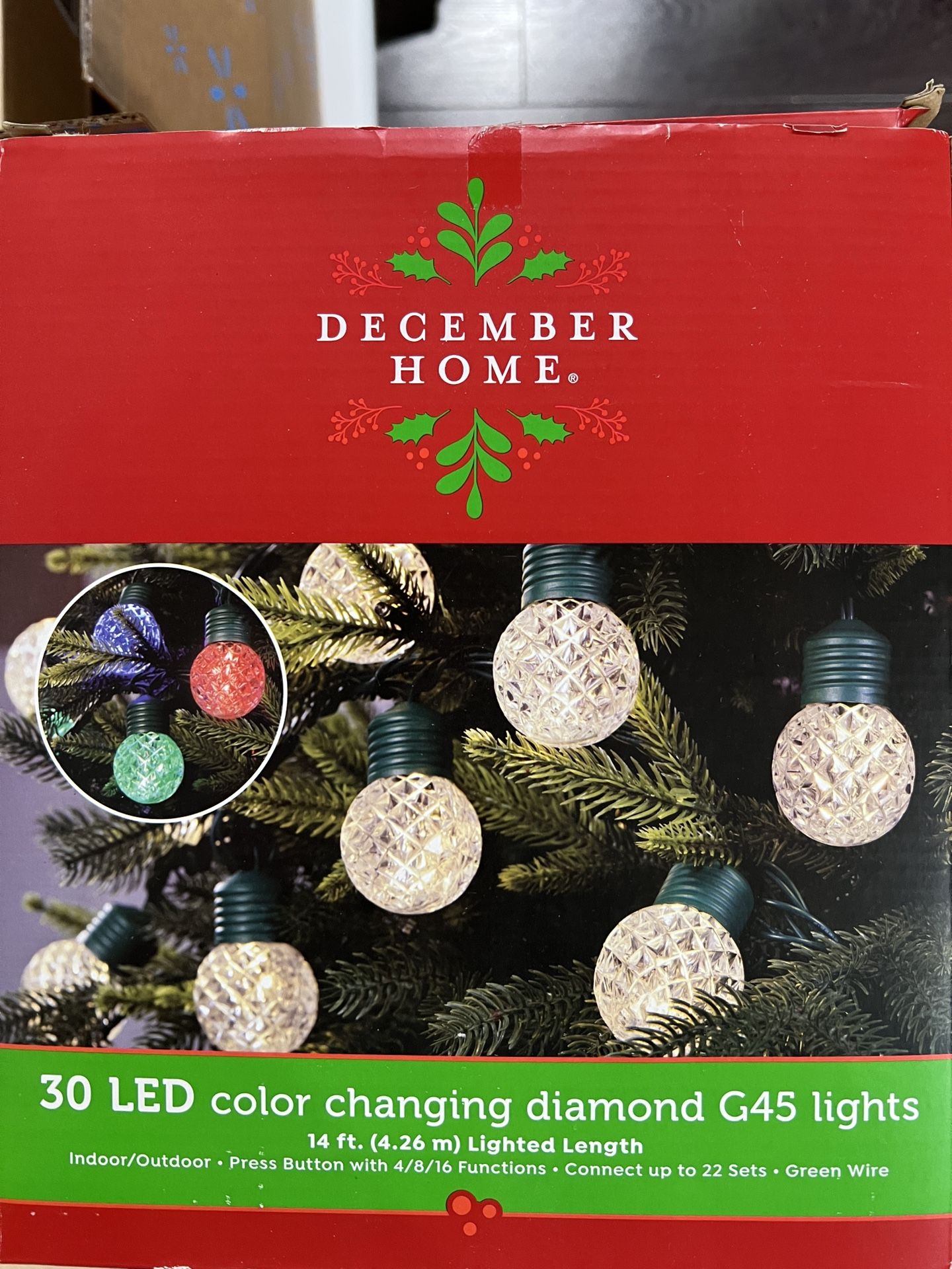 December Home 30 LED CHANGING DIAMOND G45 Lights 14 ft Indoor/Outdoor