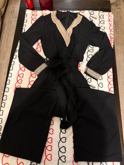 Black Abaya with Gold Lace Trim
