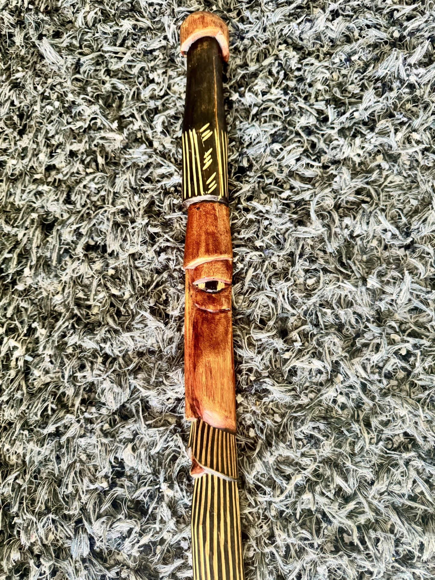 Wood Carved Walking Cane-Haiti Tribal Decor