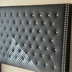 Brand New Grey Upholstered 6 Ft Tall Diamond Tufted King & Queen Size Bed Frame - Mattress 