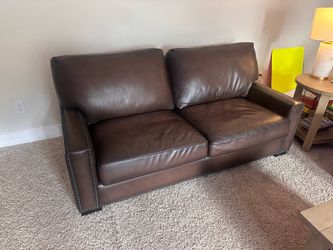 Pottery barn turner leather square arm sofa set with nailhead trim