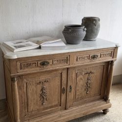 Antique Marble Oak Cabinet
