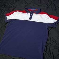 Polo Ralph lauren navy red white logo pop collar 