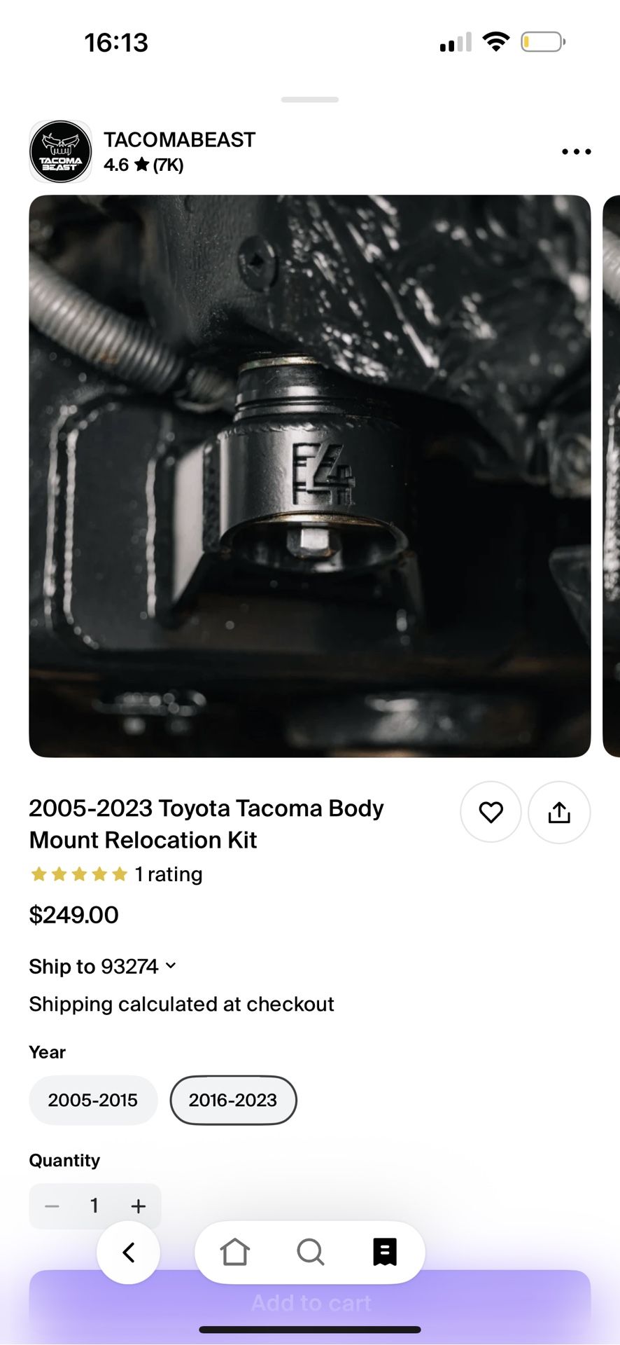 Body Mount Relocation Kit For 2003 -2023 Toyota Tacoma