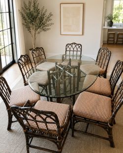 Vintage Bamboo Oval Glass Dining Set – Table + 8 Chairs