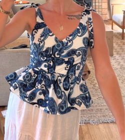 Express Blue & White Paisley Peplum Top