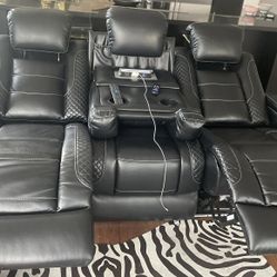 Leather Lounge Chair & Leather 3 Sitter Loveseat Practically New 