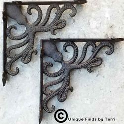 Brand New! {Set of 2} 7 7/8" Octopus Shelf Brackets Coastal Nautical  | SHIPPING IS AVAILABLE