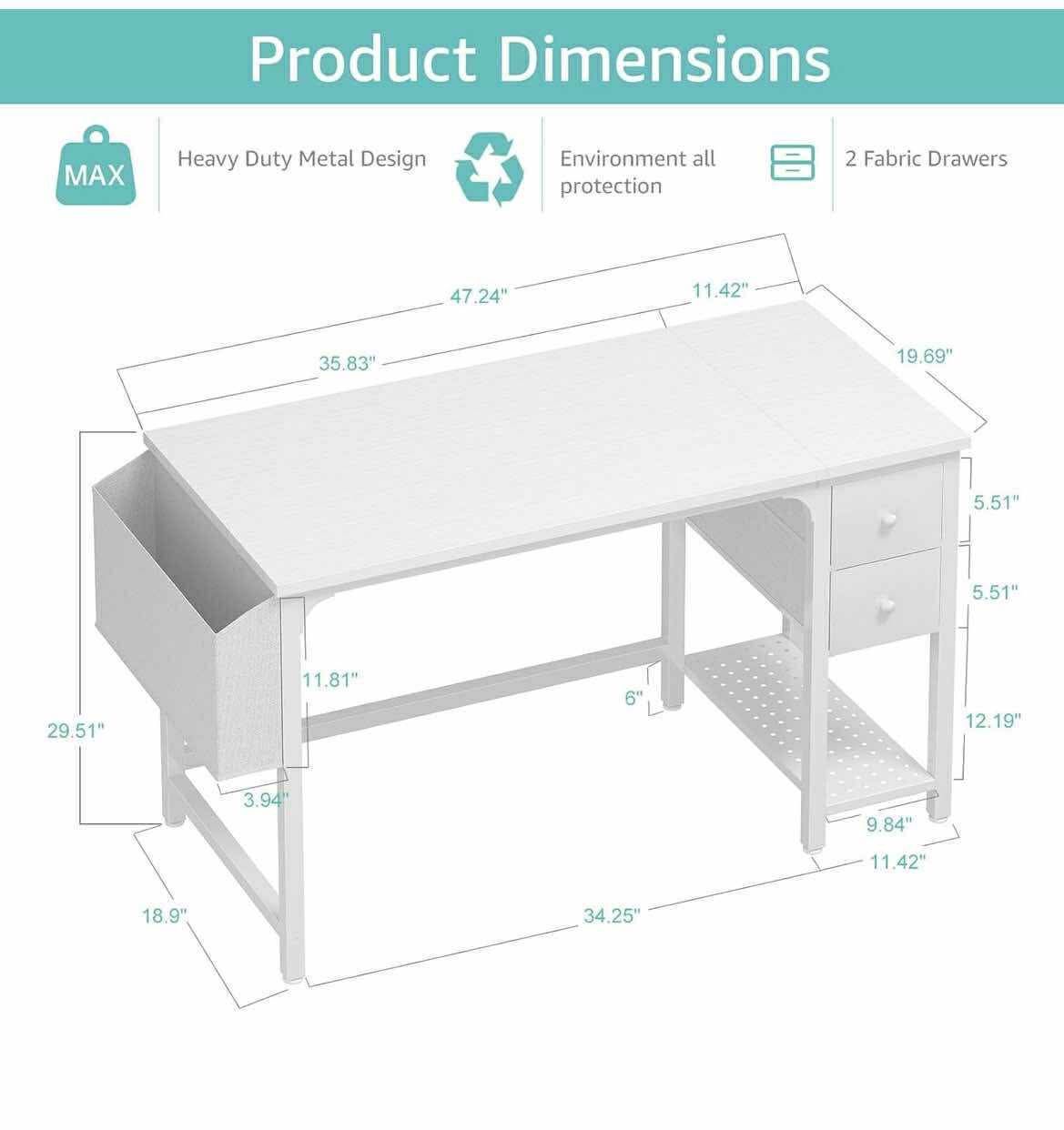 NEW - White Computer Desk with Drawers - 47 Inch PC Desk for Small Space Bedroom Home Office, Modern Simple Study Writing Table Desks with Storage She