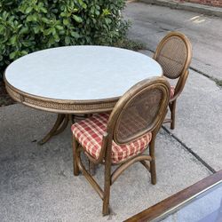 Vintage Bamboo Rattan Dining Table And 2 Chairs