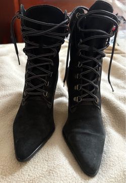 Vintage Black Suede granny witch Boots shoes size 7