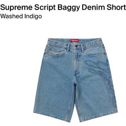 Supreme Script Baggy Denim Short ‘Washed Indigo’ Brand New Size 36