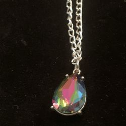 Silver Choker Necklace With Rainbow Zirconia Pendant