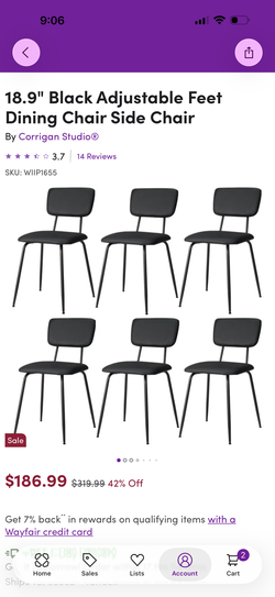 18.9" Black Adjustable Feet Dining Chair Side Chair