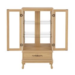 Curio Cabinet Lighted Glass Cabinet Glass Wine Cabinet Curio Display Cabinet with Adjustable Glass Shelves 2 Doors and 1 drawer Cabinet Sideboard With