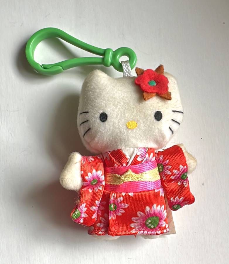 Vintage Collectible McDonalds 2000 Hello Kitty Kimono Plush Doll Key Chain Charm Toy Sanrio