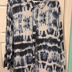New Directions Blue Tye Dye Button Up
