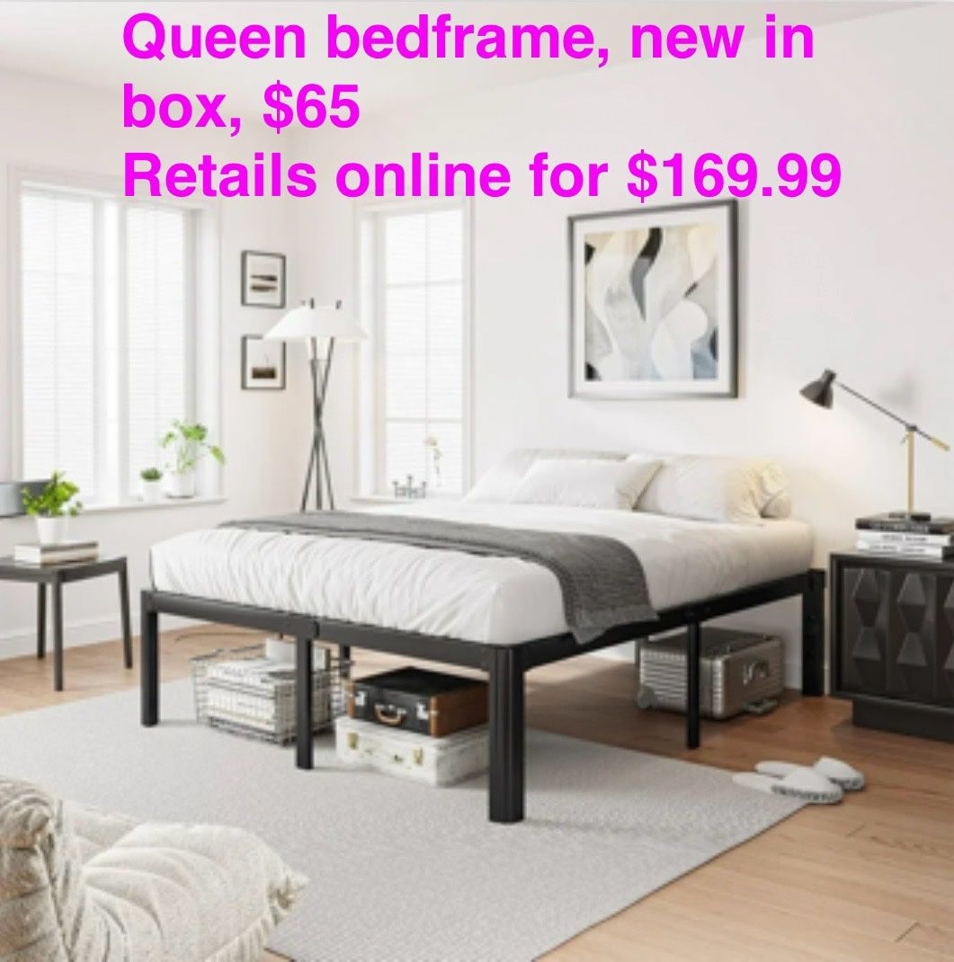 New In Box, 18 Inch Queen Metal Bed Frame With Rounded Corners, Heavy Duty Platform Bed, No Box Spring Needed, Easy Assembly