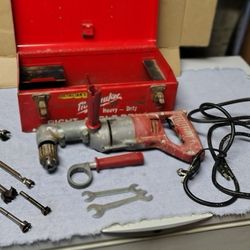 Milwaukee 1/2" "Tu-Speed" Reversible Heavy Duty Right Angle Drill, Boring Bits, And Metal Case