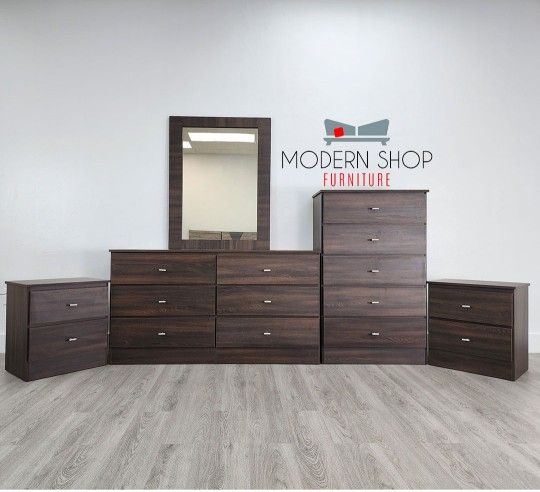 Dresser With Mirror, Chest And Two Nightstands 🌌 Comoda Con Espejo, Gavetero Y Dos Mesitas De Noche 🌌