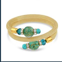 Stauer Gold and Teal Murano Wrap Around Bracelet 