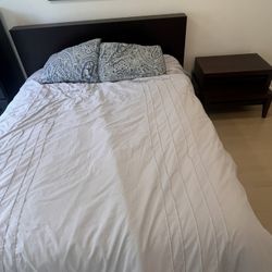Queen Size Bed frame, Mattress, Side Table
