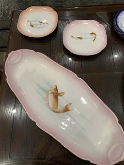 Rare Antique Elite Limoges Fish Platter and Plates