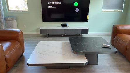 Square rock slab coffee table set 2 pieces 