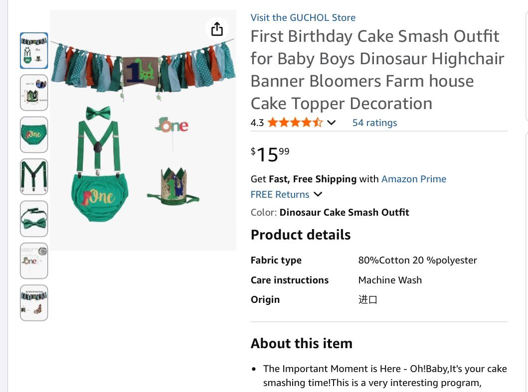 First Birthday Cake Smash Outfit for Baby Boys Dinosaur Highchair Banner Bloomers Farm house Cake Topper Decoration