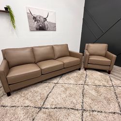 Tan Leather Couch Set - Free Delivery 