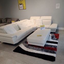 White Leather Sectional Sofa With Ottoman ** $50 Down No Credit Needed ** Same Day Delivery